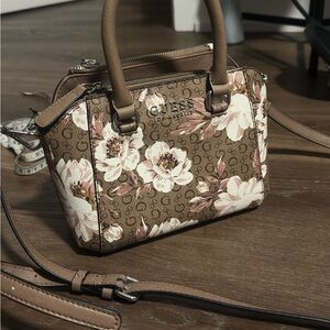 Guess Tan Floral Satchel